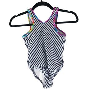 Little Peixoto Girls One Piece Swimsuit Striped Blue White Colorful Trim 12